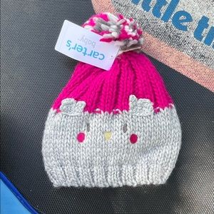 Carters Pink & Gray Winter Knitted Hat Size 3-8 Months